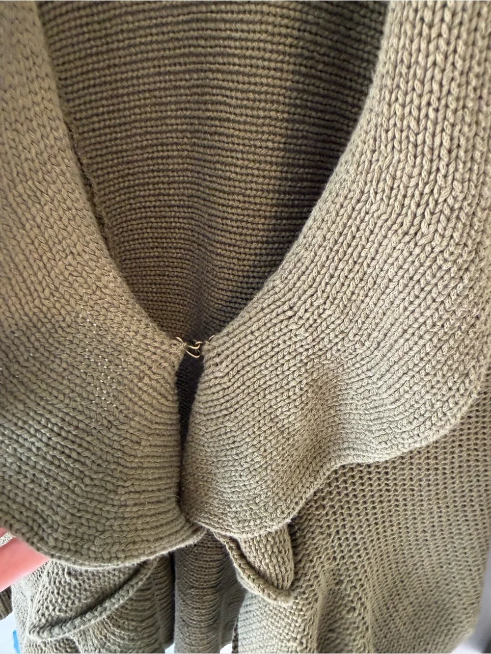 Free People Olive Green Ruffle Waterfall Cardigan 100% Cotton Knit Size L